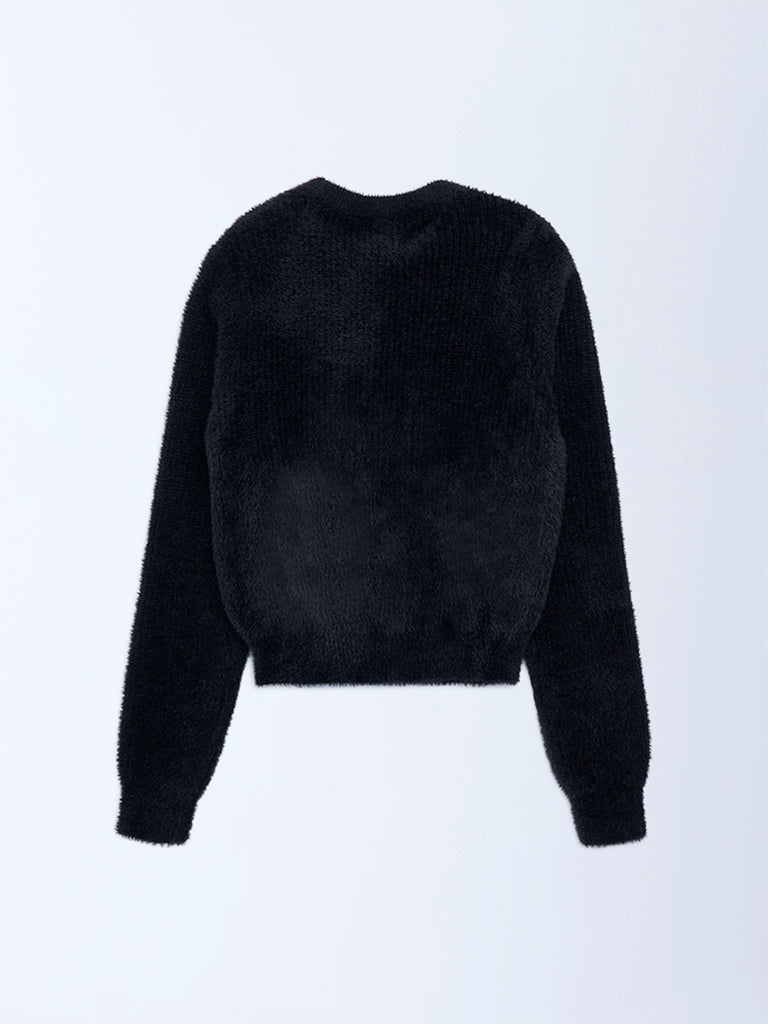 Girls Black Pearlescent Sweater
