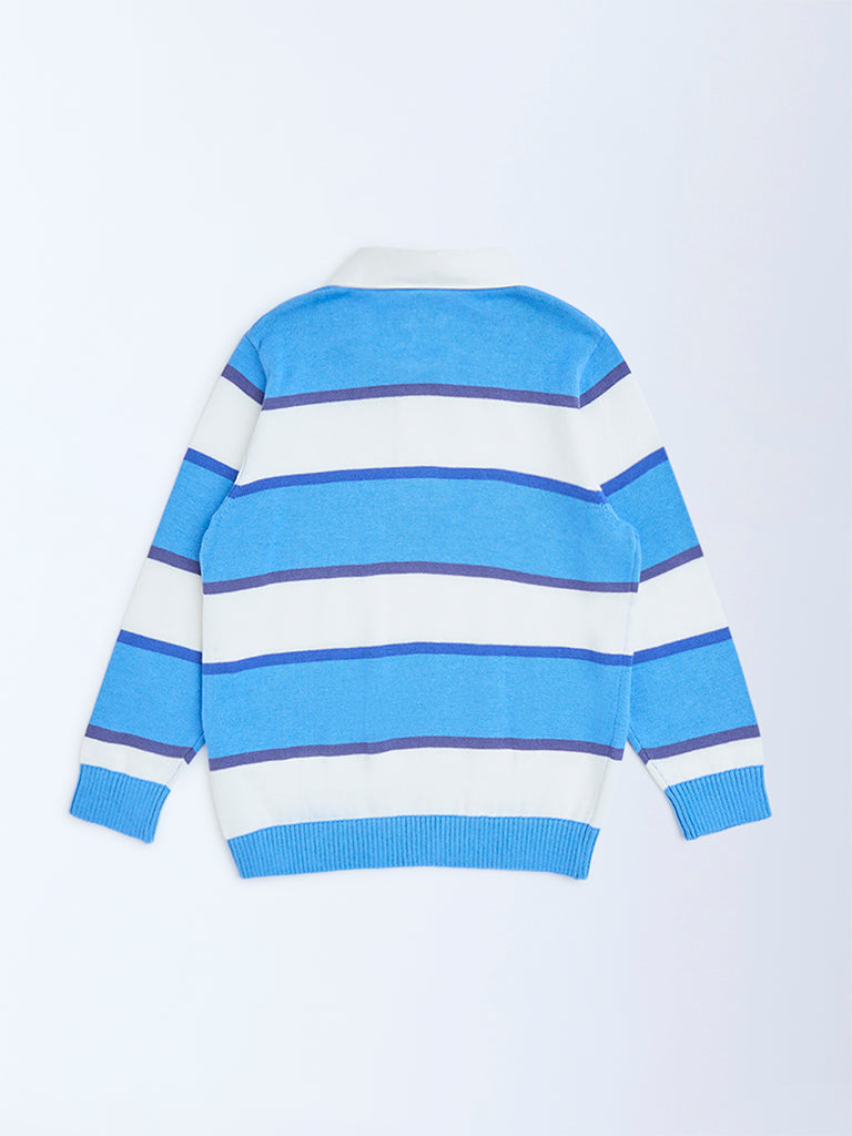 HOP Kids Boys Blue Striped Cotton Polo Sweater
