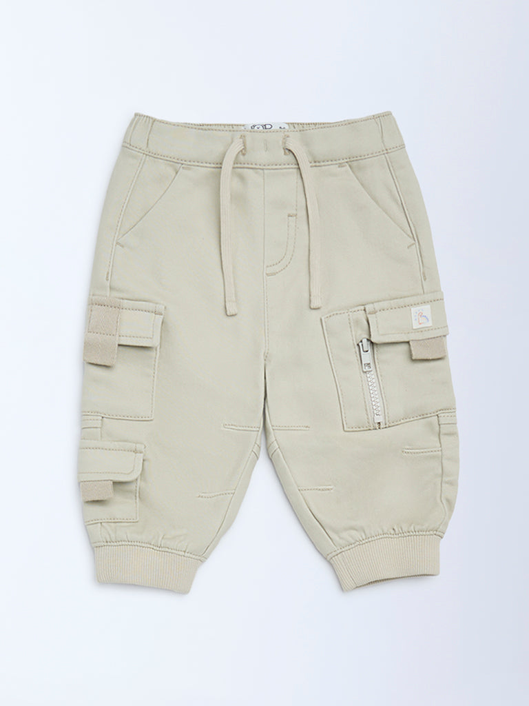 HOP Baby Boys Beige Cargo-Style Mid-Rise Cotton-Blend Joggers