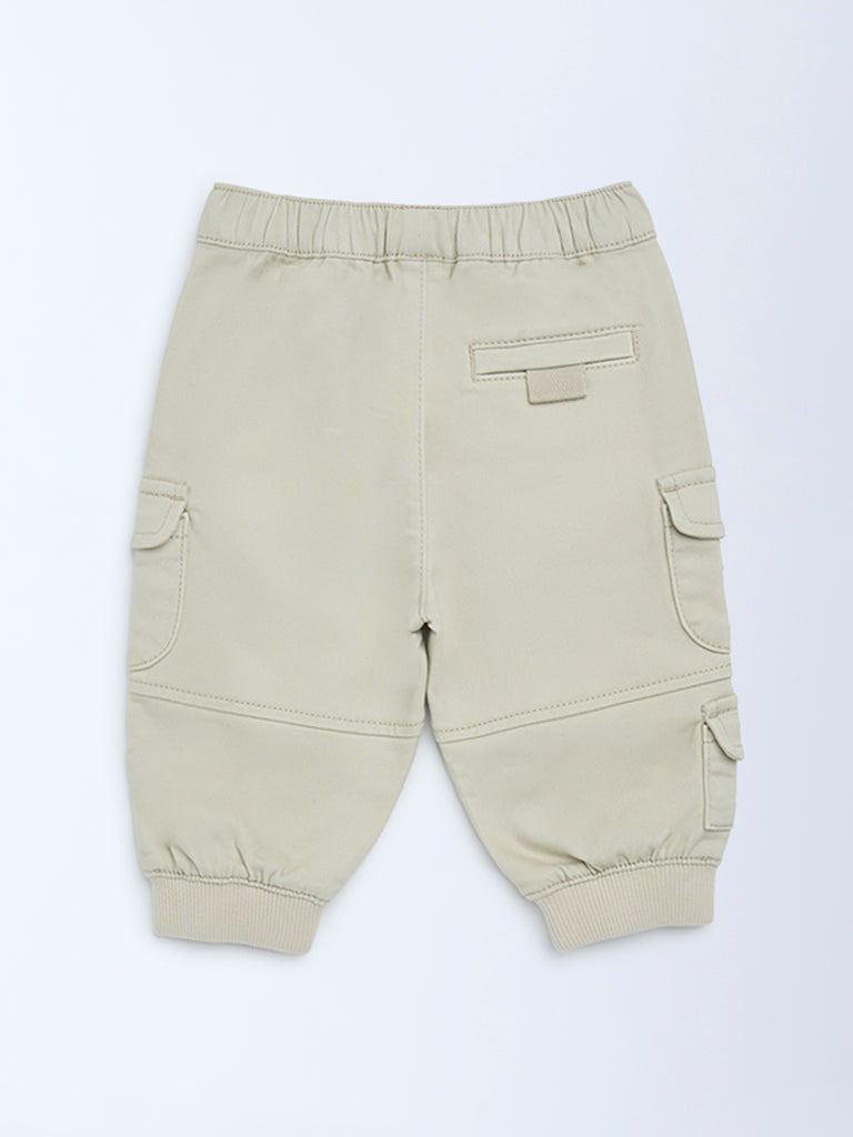 HOP Baby Boys Beige Cargo-Style Mid-Rise Cotton-Blend Joggers