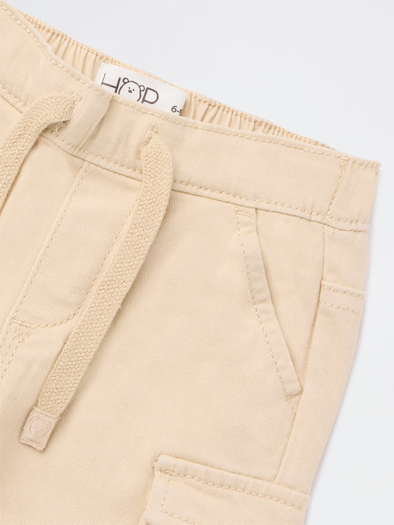 HOP Baby Boys Beige Embroidered Mid-Rise Cotton-Blend Joggers