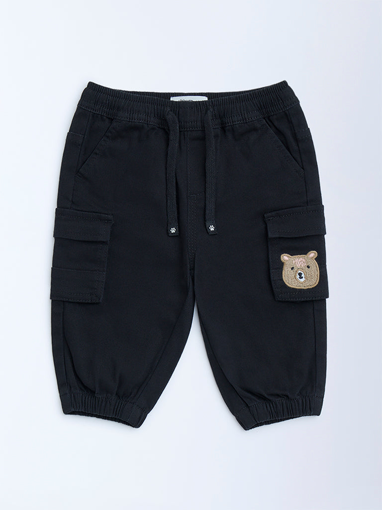 HOP Baby Boys Black Mid-Rise Cotton-Blend Joggers