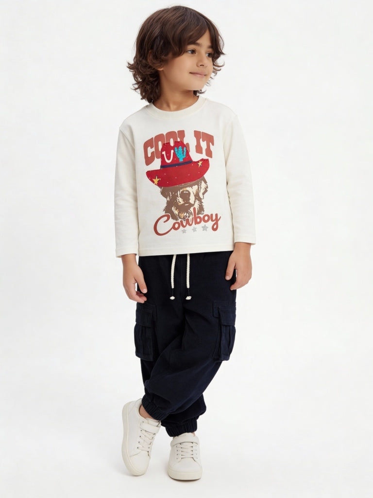 HOP Kids Boys Navy Mid-Rise Corduroy Joggers