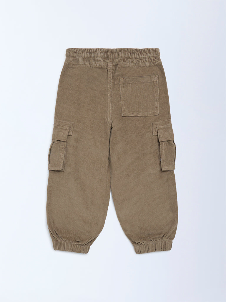 HOP Kids Boys Brown Mid-Rise Corduroy Joggers