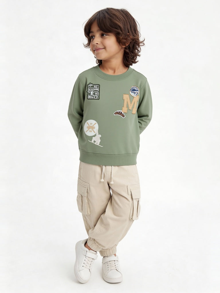 HOP Kids Boys Beige Mid-Rise Cotton-Blend Joggers