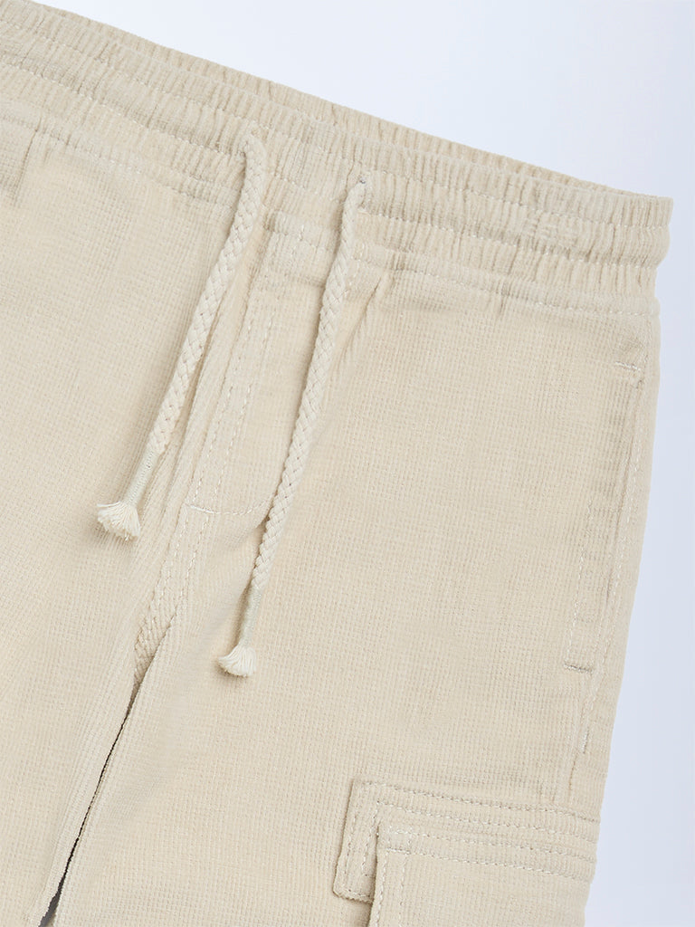 HOP Kids Boys Beige Mid-Rise Cotton-Blend Joggers