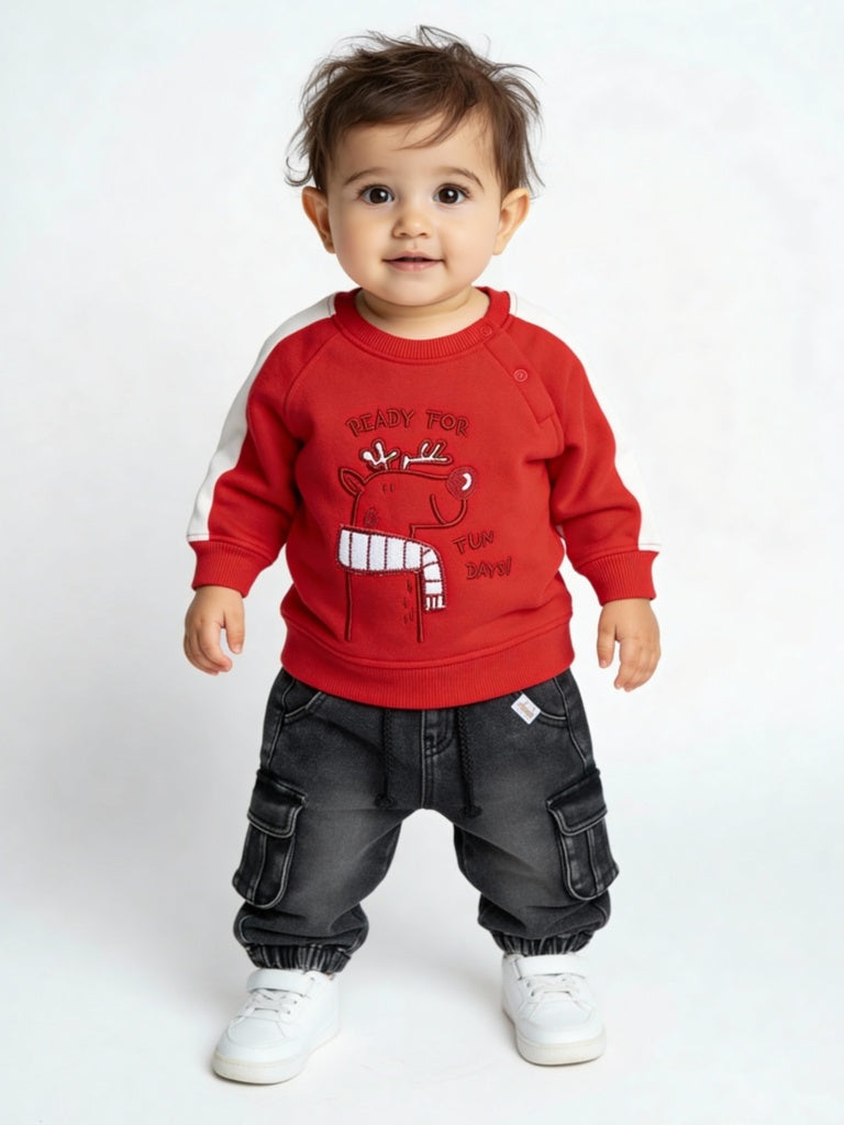 HOP Baby Boys Black Faded Mid-Rise Denim Joggers