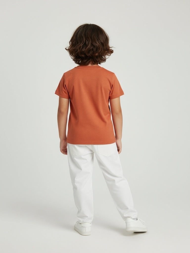 HOP Kids Boys Orange Baseball-Themed Cotton T-Shirt
