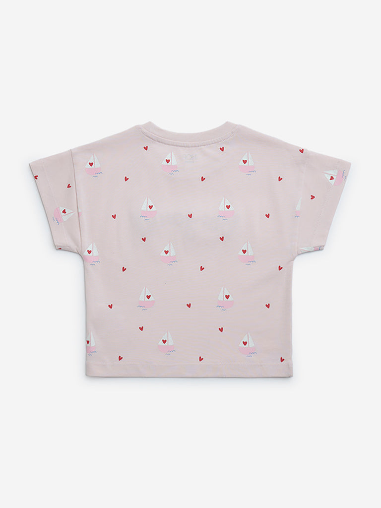 Westside HOP Kids Pink Text Design Cotton T-Shirt for Casual Wear Back View