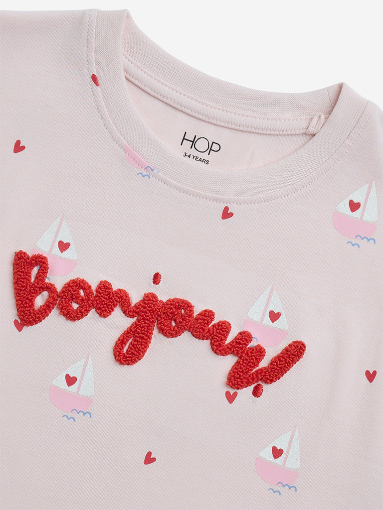 Westside HOP Kids Pink Text Design Cotton T-Shirt for Casual Wear Zoomed View