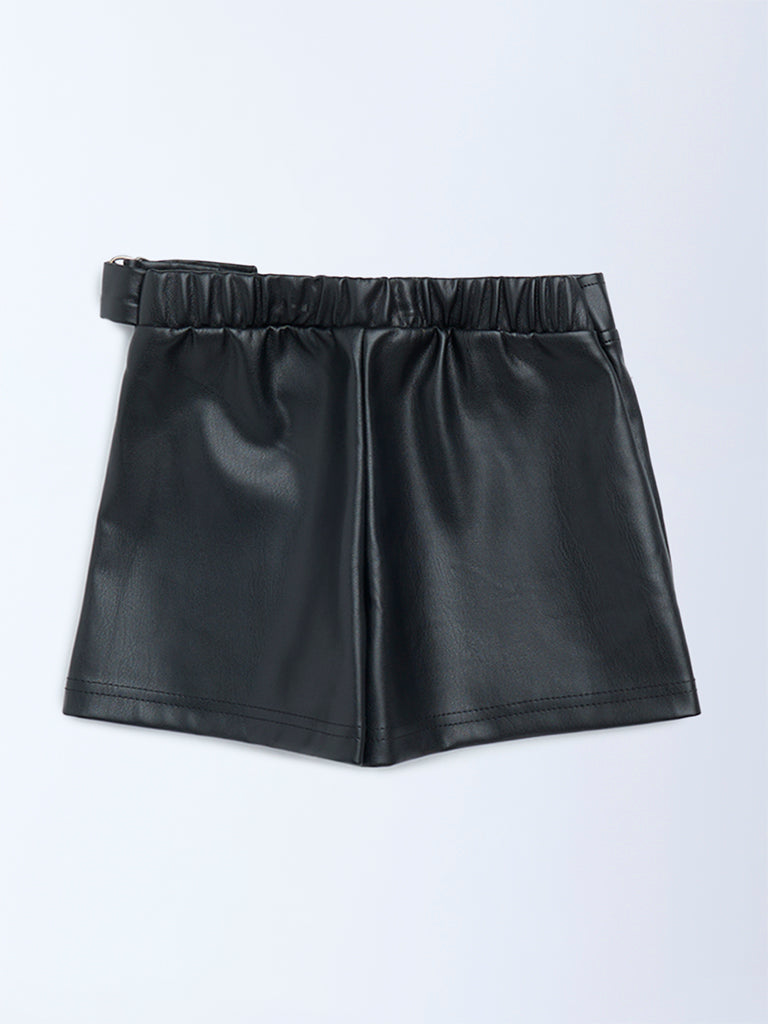 HOP Kids Girls Black Faux Leather High-Rise Skort