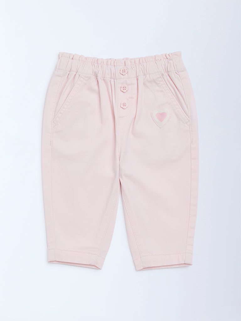HOP Baby Girls Pink Solid High-Rise Cotton-Blend Pants