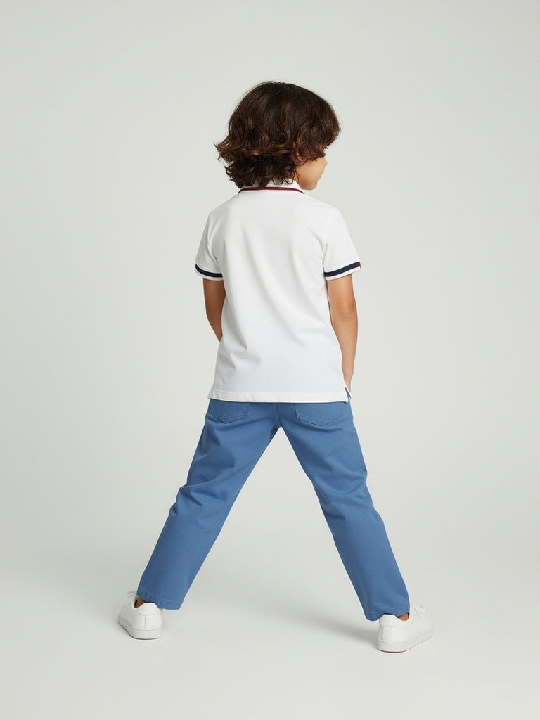 HOP Kids Boys Off-White Embroidered Cotton Polo T-Shirt