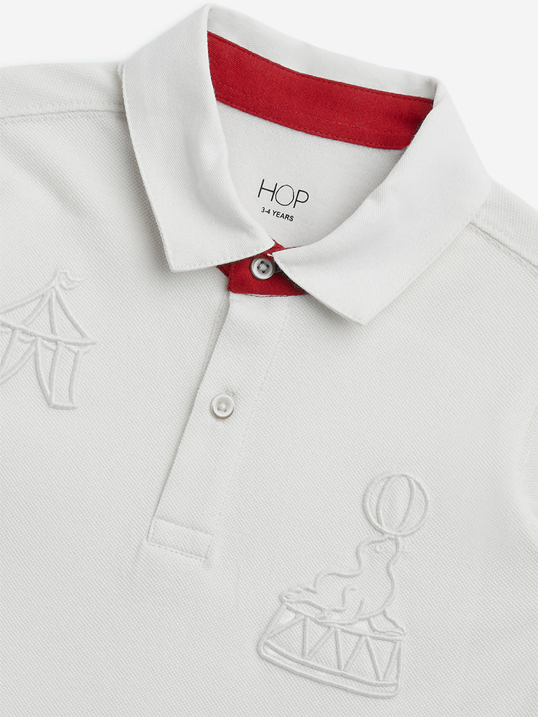 Westside HOP Kids Off-White Embroidered Cotton Polo T-Shirt for Casual Wear Zoomed View