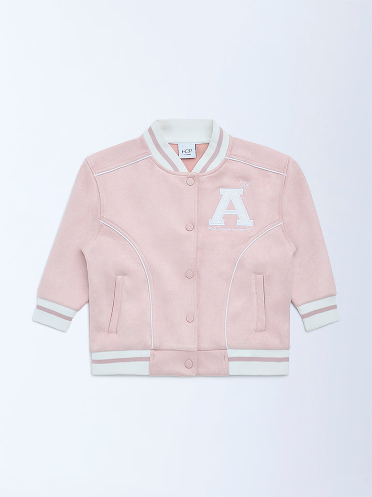 HOP Kids Girls Pink Typographic Jacket
