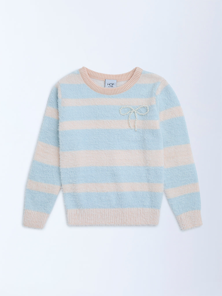 HOP Kids Girls Blue Striped Sweater