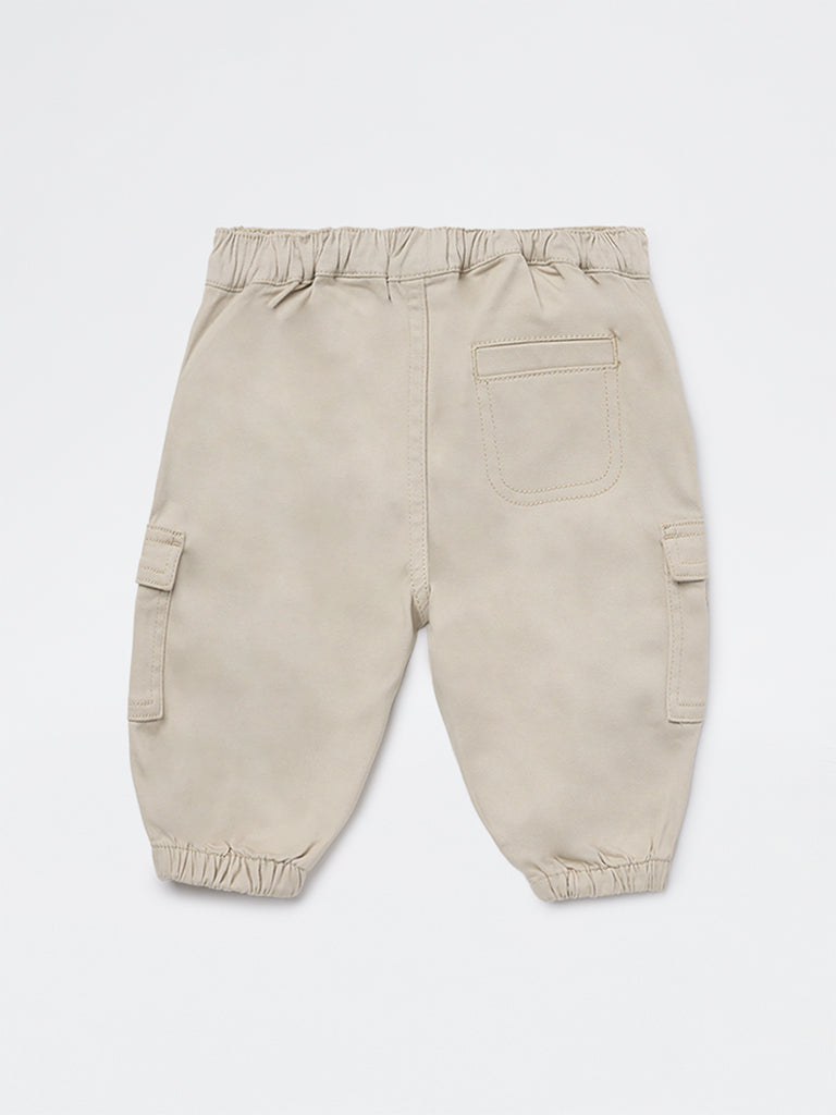 HOP Baby Boys Beige Mid-Rise Cotton-Blend Joggers