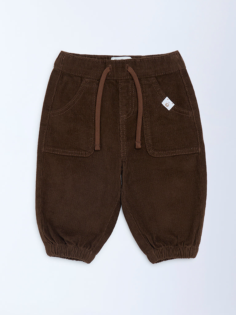 HOP Baby Boys Dark Brown Mid-Rise Corduroy Joggers
