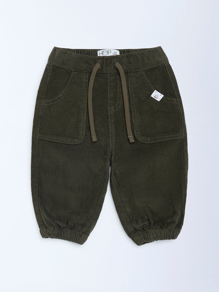 HOP Baby Boys Olive Mid-Rise Corduroy Joggers