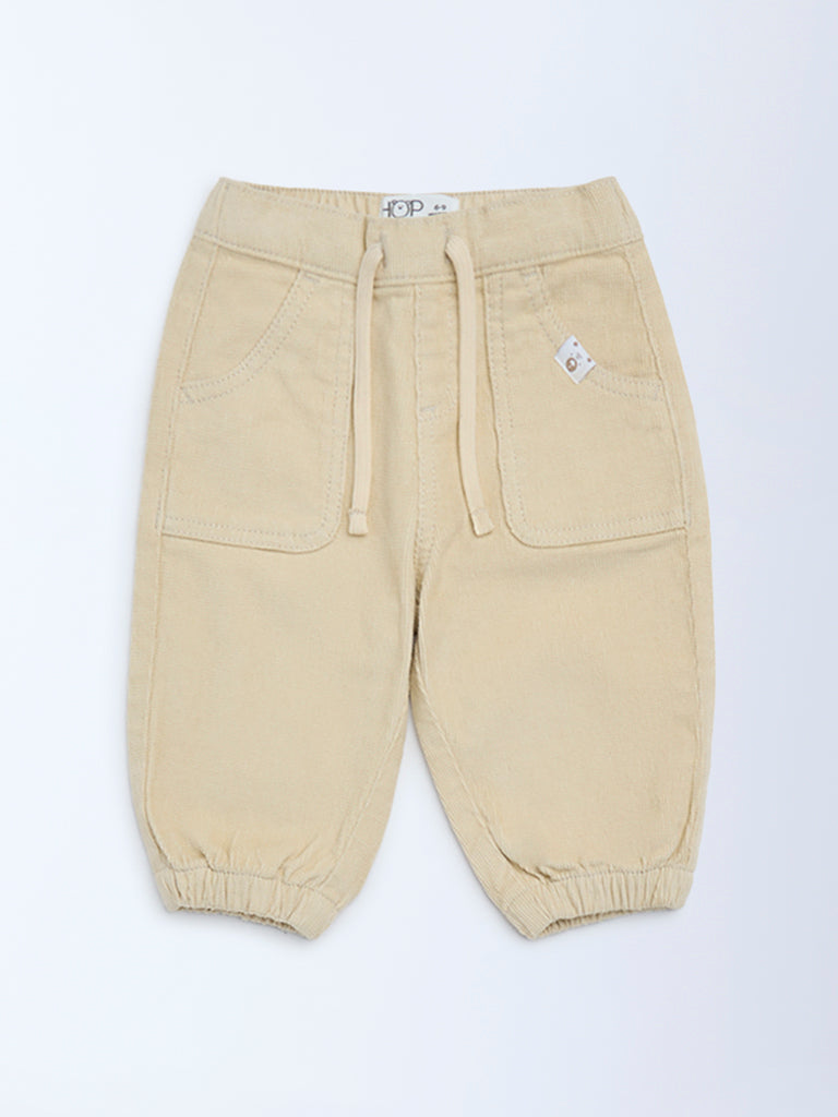 HOP Baby Boys Beige Mid-Rise Corduroy Joggers