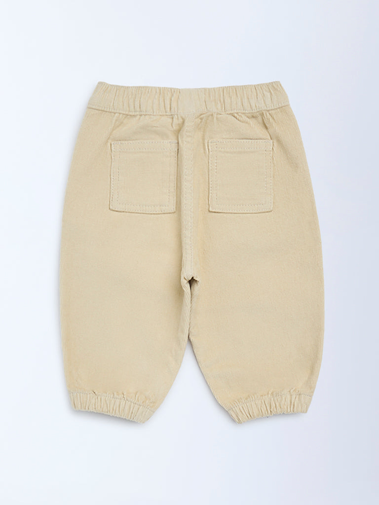 HOP Baby Boys Beige Mid-Rise Corduroy Joggers