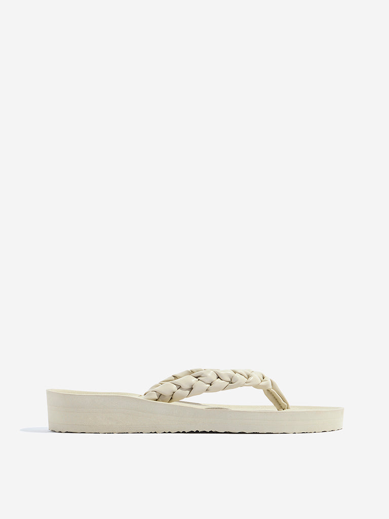 Westside LUNA BLU Women's Ivory Braided Flip-Flops for Casual Wear Side View