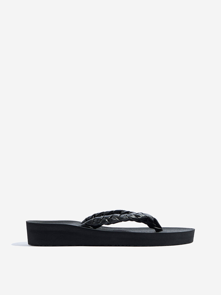 Westside LUNA BLU Women's Black Braided Flip-Flops for Casual Wear Side View