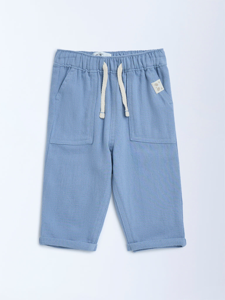 Westside HOP Baby Boy's Dusty Blue Mid-Rise Cotton-Blend Trousers for Casual Wear Front View