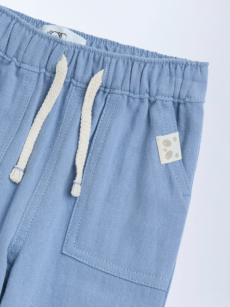 Westside HOP Baby Boy's Dusty Blue Mid-Rise Cotton-Blend Trousers for Casual Wear Zoomed View