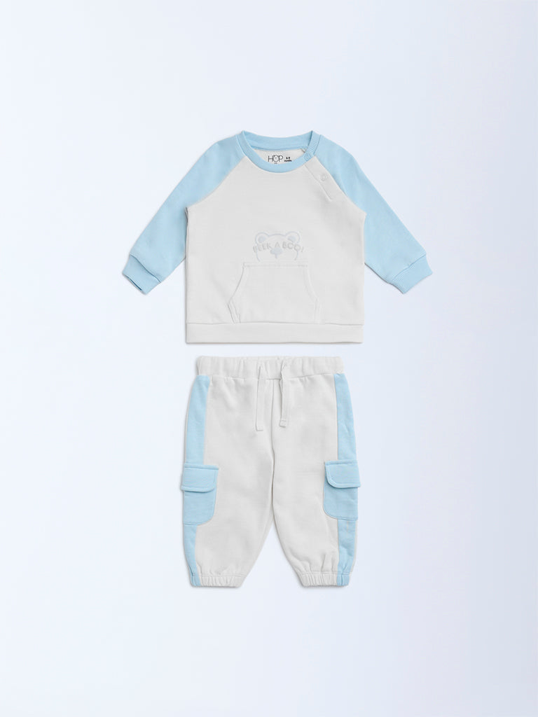 Westside HOP Baby Boy's Off-White Printed Cotton T-Shirt and Joggers Set for Casual Wear Front View