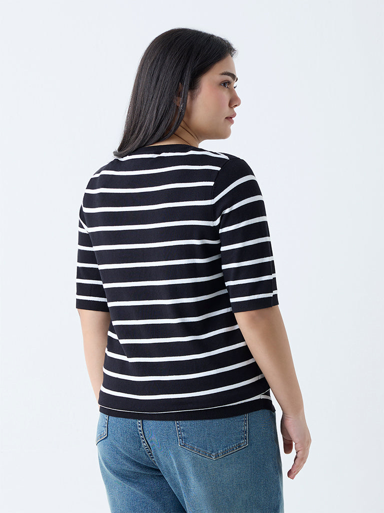 Westside Gia Women's Black Stripe T-Shirt for Casual Wear Back View