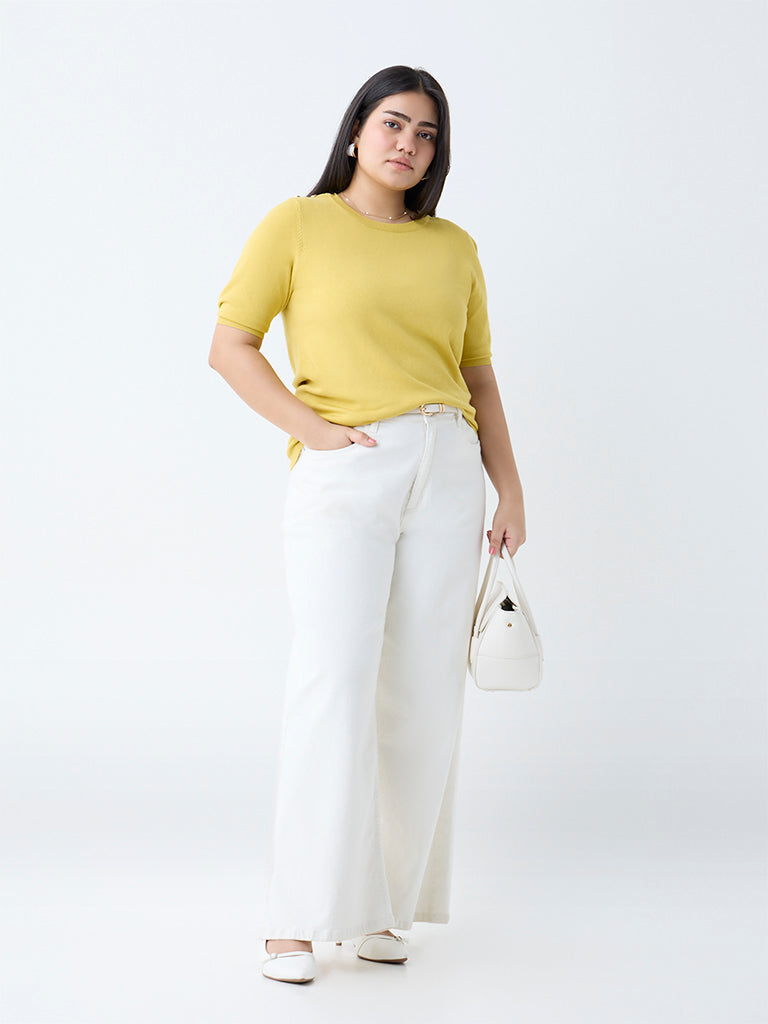 Westside Gia Women's Mustard Solid T-Shirt for Casual Wear Full View