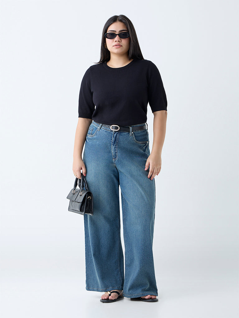 Westside Gia Women's Black Solid T-Shirt for Casual Wear Full View