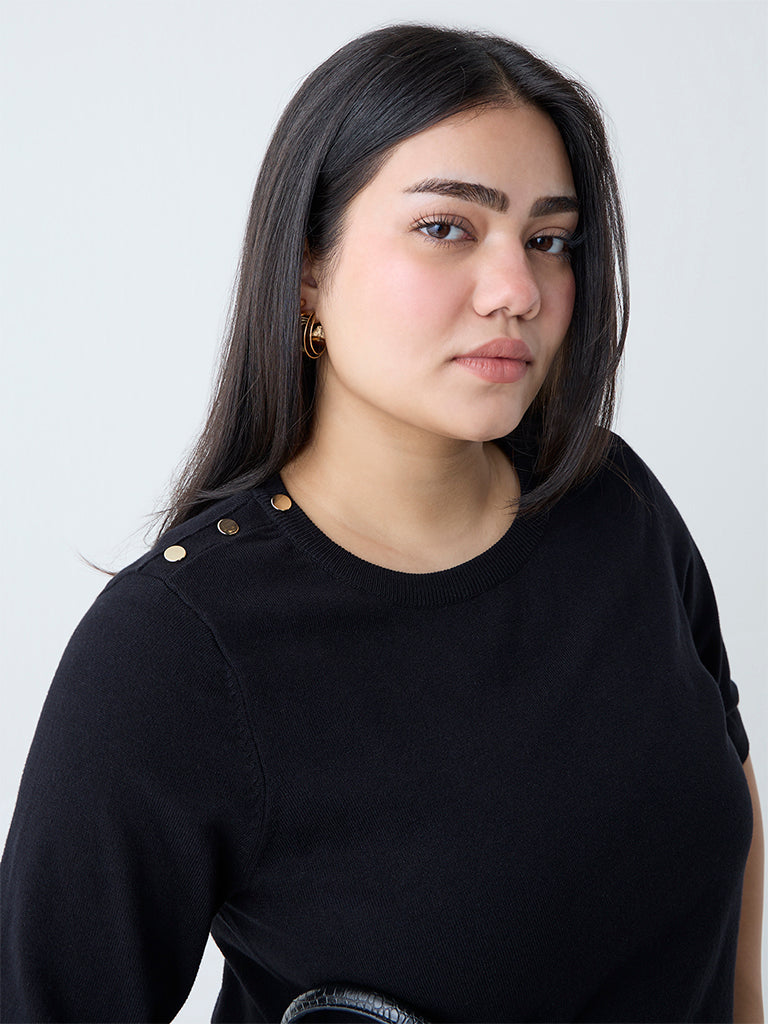 Westside Gia Women's Black Solid T-Shirt for Casual Wear Zoomed View