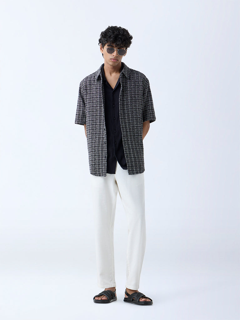 Westside ETA Men's Black Checks Detailed Relaxed-Fit Cotton Shirt for Casual Wear Full View