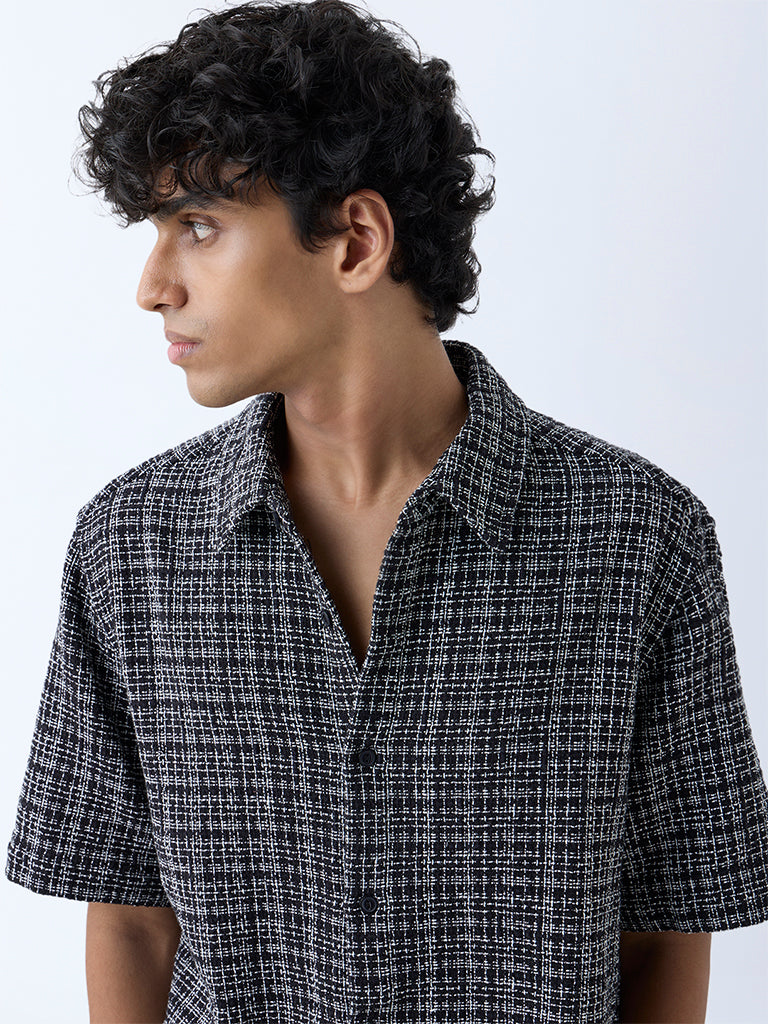 Westside ETA Men's Black Checks Detailed Relaxed-Fit Cotton Shirt for Casual Wear Zoomed View