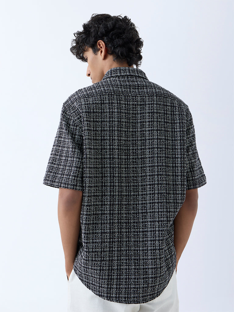 Westside ETA Men's Black Checks Detailed Relaxed-Fit Cotton Shirt for Casual Wear Back View