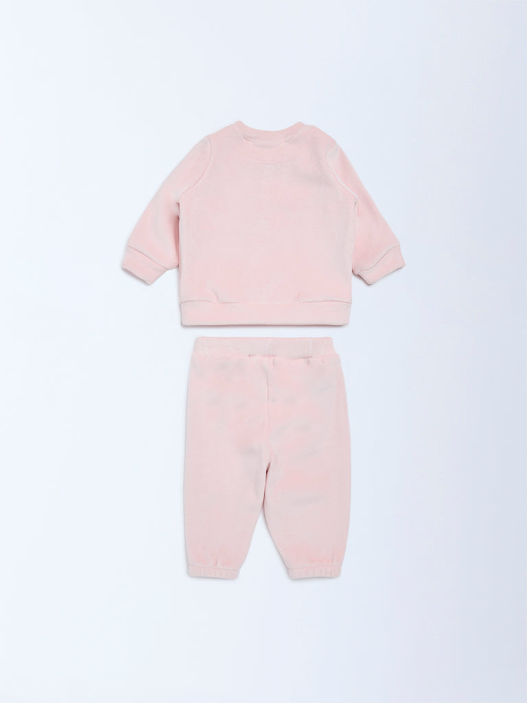 HOP Baby Girls Pink Embroidered Sweatshirt and Pants Set