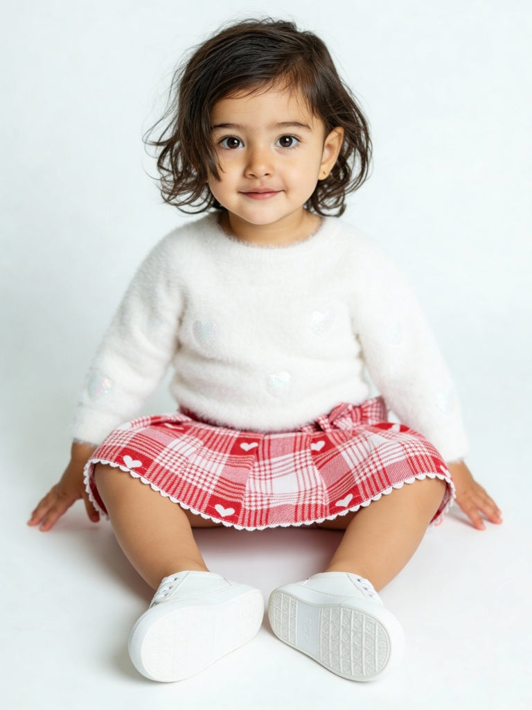 HOP Baby Girls White Embellished Fleece Sweater