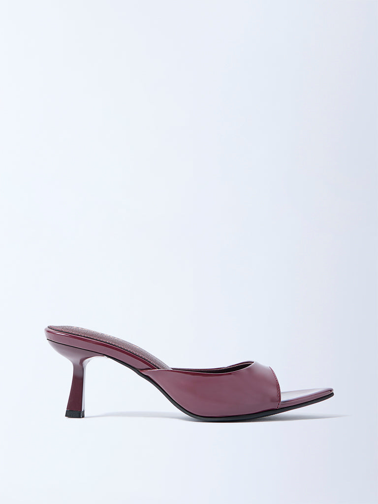 Westside LUNA BLU Women's Burgundy Solid Kitten Sandals for Casual Wear Side View