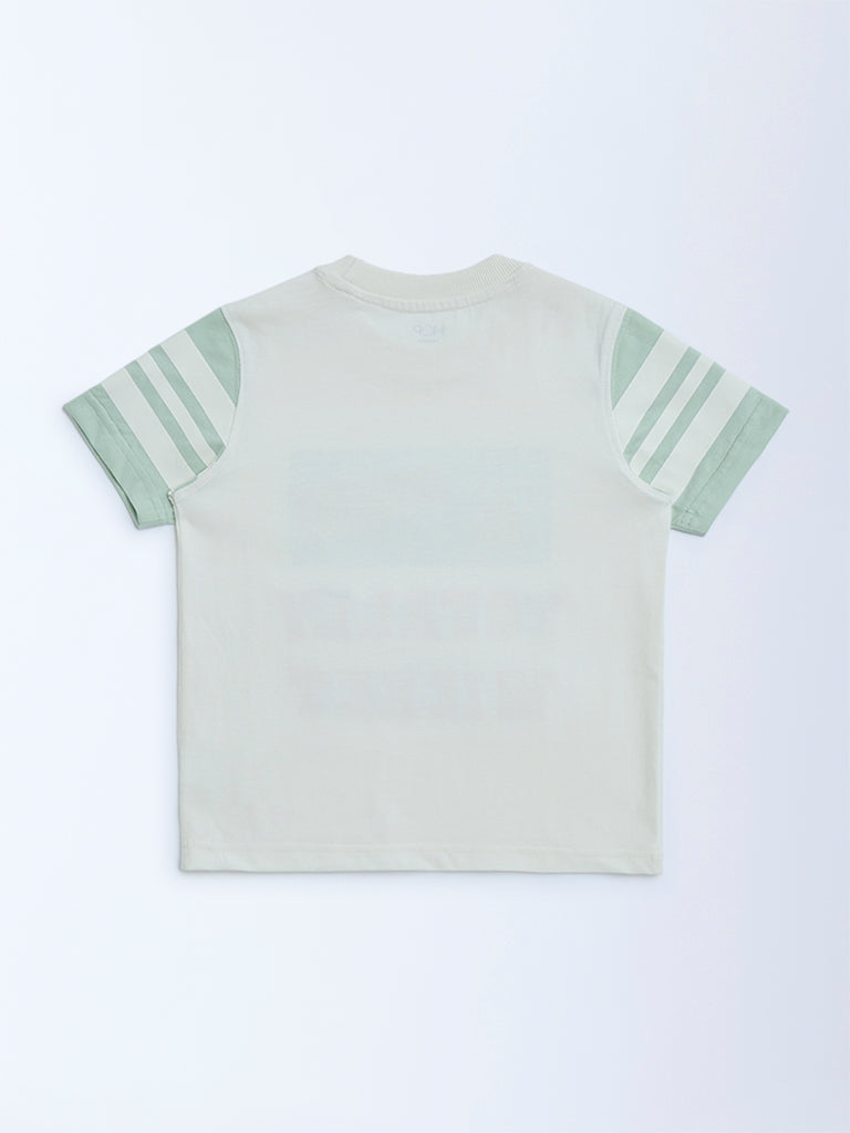 Westside HOP Kids Off-White Text Detailed Cotton T-Shirt for Casual Wear Back View