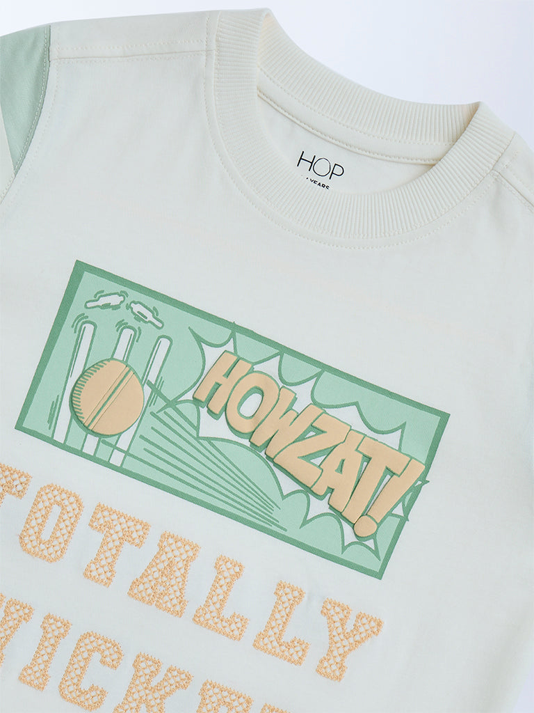 Westside HOP Kids Off-White Text Detailed Cotton T-Shirt for Casual Wear Zoomed View