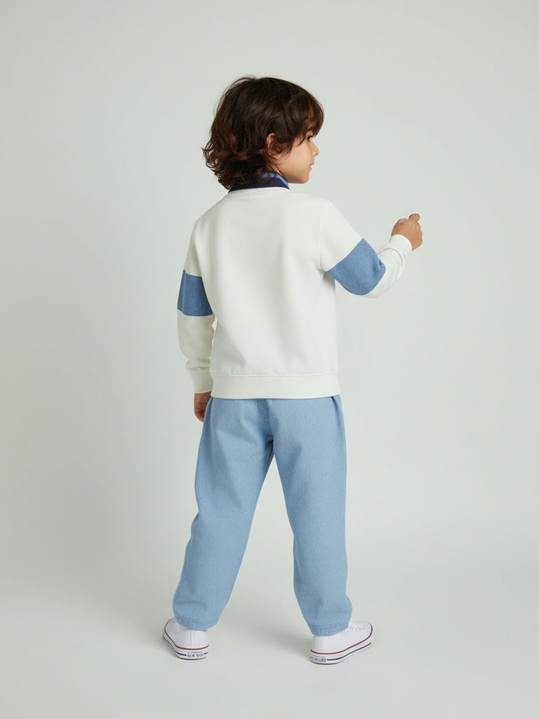 HOP Kids Boys Off-White Text Pattern Cotton Sweatshirt