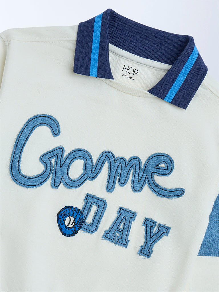 HOP Kids Boys Off-White Text Pattern Cotton Sweatshirt