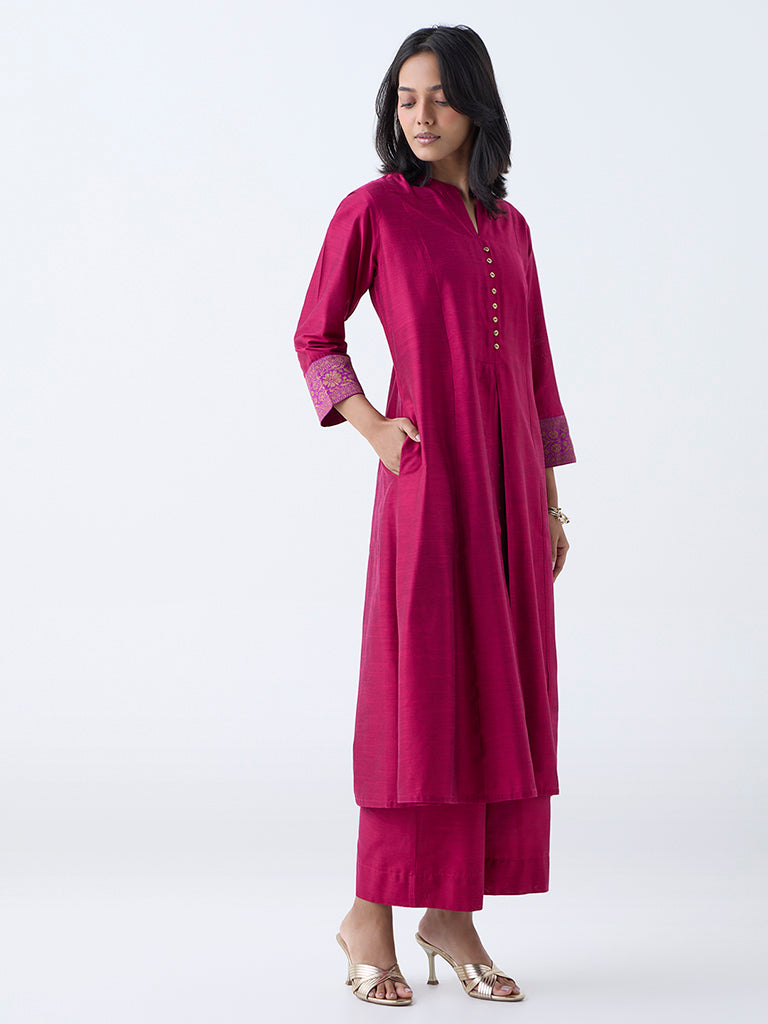 Westside Utsa Women's Fuchsia Solid A-Line Kurta for Work Wear Full View