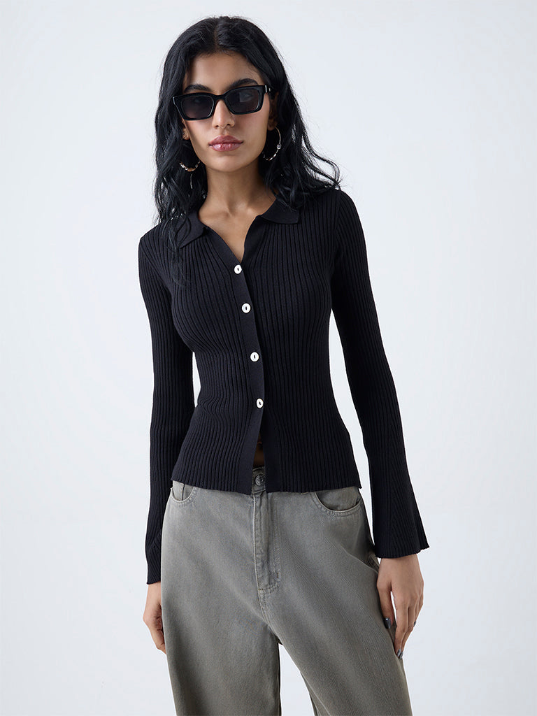 Nuon Black Self-Striped Top