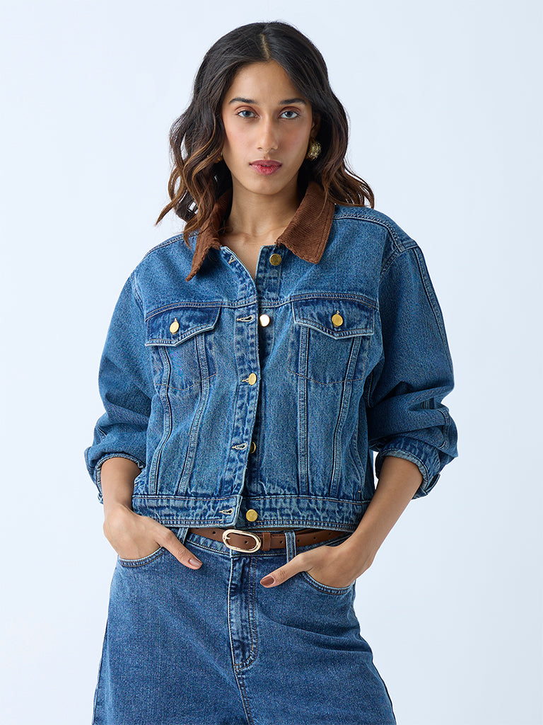 Westside LOV Women's Blue Denim Jacket for Casual Wear Front View