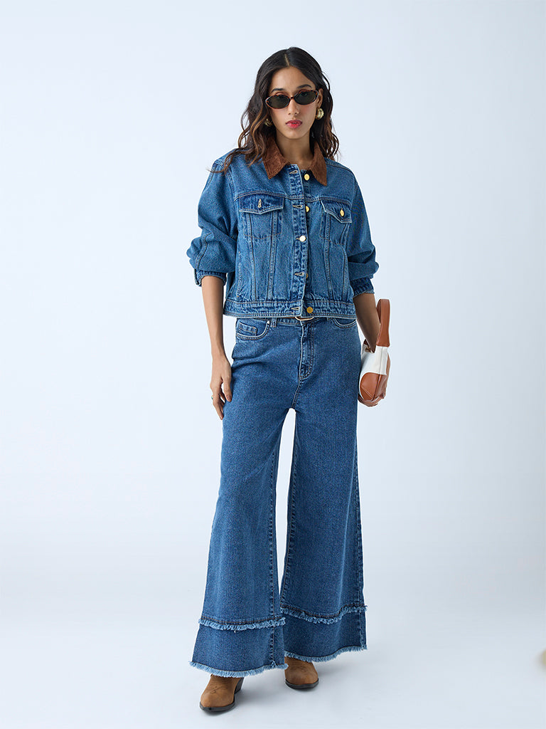 Westside LOV Women's Blue Denim Jacket for Casual Wear Full View