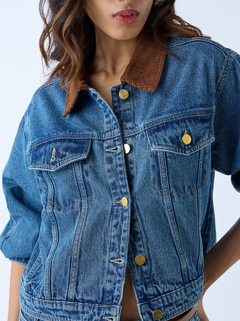 Westside LOV Women's Blue Denim Jacket for Casual Wear Zoomed View