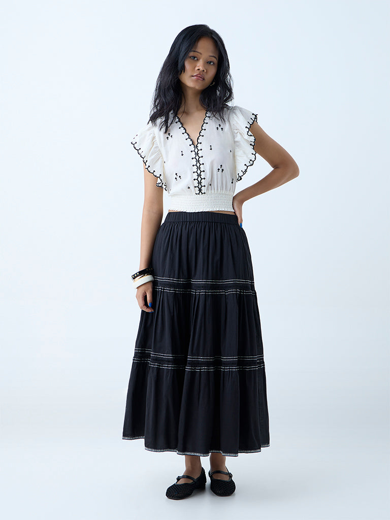 Westside Bombay Paisley Women's Off-White Embroidered Cotton Top for Everyday Full View